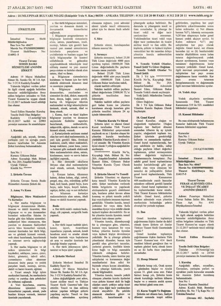 ferah gida ticaret sicil gazetesi 01
